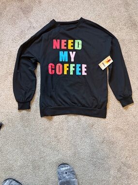 Black Sweatshirt "NEED MY COFFEE" Colorblock Lettering